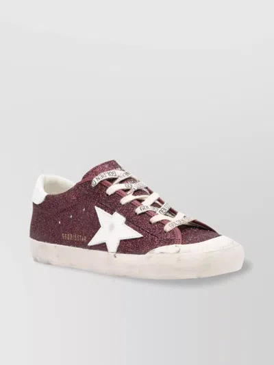 Golden Goose Distressed Low Top Sneakers Glitter Finish In Burgundy