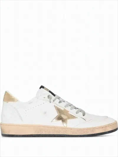 Golden Goose Distressed Low-top Sneakers With Beige Star Detail In White