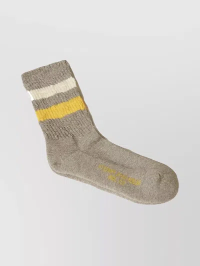 Golden Goose Distressed Mid-calf Striped Cotton Socks In Gray