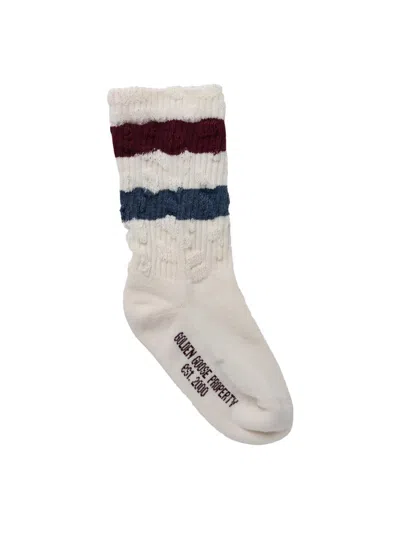 Golden Goose Distressed Striped Mini Socks For Kids In White