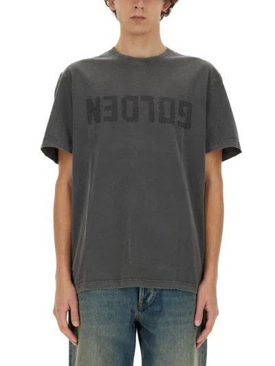 Golden Goose Distressed Treatment T-shirt With Double Gold Star In Gray