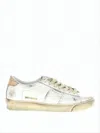 Golden Goose Distressed White Leather Low-top Sneakers With Vintage Aesthetic In White