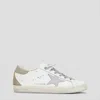 Golden Goose Distressed White Leather Sneakers With Pink Star Detail In White