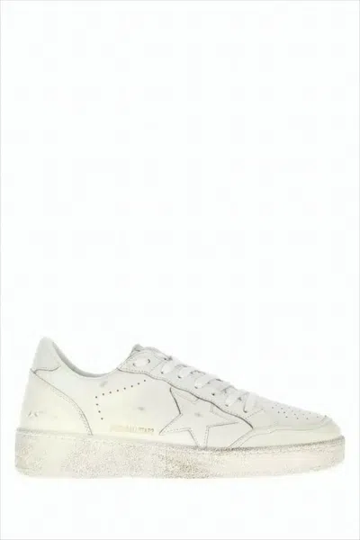 Golden Goose Distressed White Leather Sneakers With Signature Star Emblem