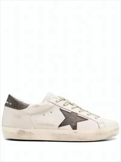 Golden Goose Distressed White Leather Sneakers With Textured Star In Multi