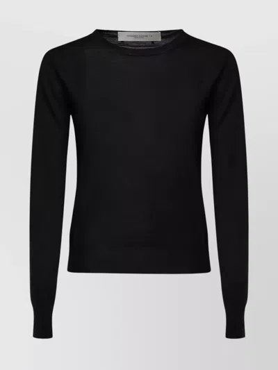 Golden Goose Distressed Wool Crew Neck Sweater With Ribbed Accents In Black