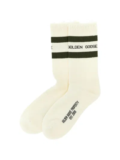 Golden Goose Distressed-effect Logo-inlaid Socks In White