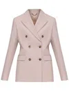 Golden Goose Pink Double-breasted Jacket With Peak Revers And Logo Plaque Detail In Beige