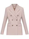 Golden Goose Pink Double-breasted Jacket With Peak Revers And Logo Plaque Detail In Nude & Neutrals
