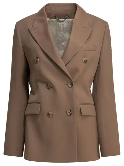 Golden Goose Diva Double-breasted Virgin Wool Blazer In Brown