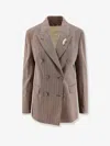 Golden Goose Double-breasted Feather-detail Jacket In Brown