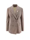 Golden Goose Diva Herringbone Virgin Wool Blazer In Brown