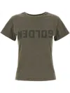 Golden Goose Cropped Olive Green T-shirt With Reversed Text Print In Brown