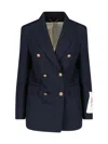 Golden Goose Blue Double-breasted Jacket With Peak Revers And Logo Plaque Detail In Blue