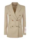 Golden Goose Womens Double-breasted Blazer In Sand With Gold Heraldic Buttons In Brown