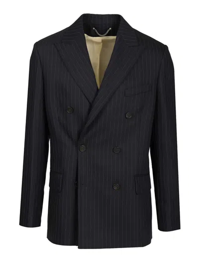 Golden Goose Double-breasted Blazer In Pinstriped Jackets Blue
