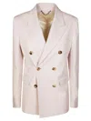 Golden Goose Pink Double-breasted Jacket With Peak Revers And Logo Plaque Detail