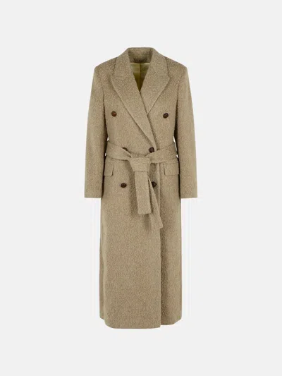 Golden Goose Double-breasted Coat In Beige Wool Blend In Brown