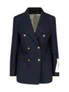 Golden Goose Blue Double-breasted Jacket With Peak Revers And Logo Plaque Detail In Blue