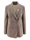 Golden Goose Double-breasted Feather-detail Jacket In Brown