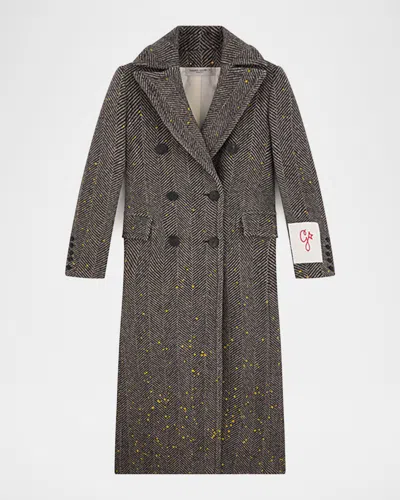Golden Goose Double-breasted Handpainted Chevron Wool Trench Coat In Gray