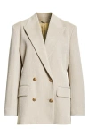 Golden Goose Double Breasted Herringbone Blazer In Dark Olive/vintage White