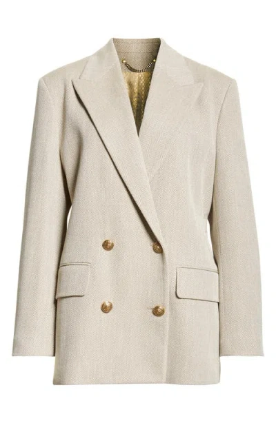 Golden Goose Double Breasted Herringbone Blazer In Dark Olive/vintage White