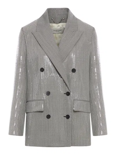 GOLDEN GOOSE DOUBLE BREASTED JACKET IN MICRO PIED DE POULE AND SEQUINS