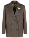 Golden Goose Double-breasted Pinstripe Dark Brown Wool Blazer In Multi