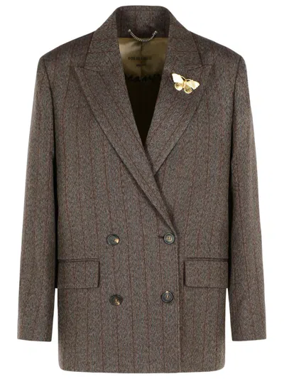 Golden Goose Double-breasted Pinstripe Dark Brown Wool Blazer In Multi