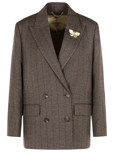 GOLDEN GOOSE DOUBLE-BREASTED PINSTRIPE DARK BROWN WOOL BLAZER
