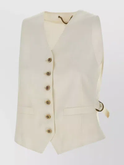 Golden Goose Double-breasted V-neckline Waistcoat With Front Flap Pockets In White