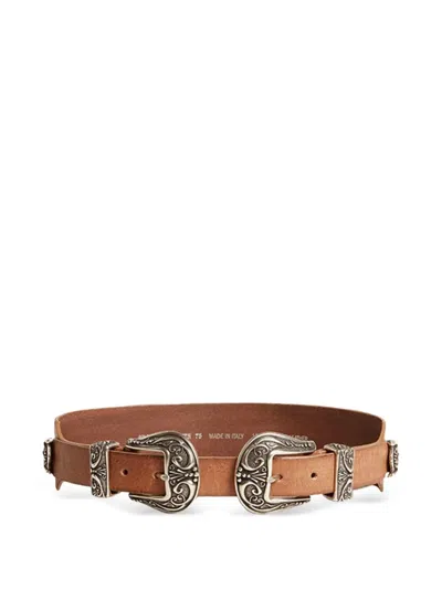 Golden Goose Double-buckle Leather Belt In Brown