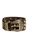 Golden Goose Double Buckle Washed Leather Studded Belt In Black