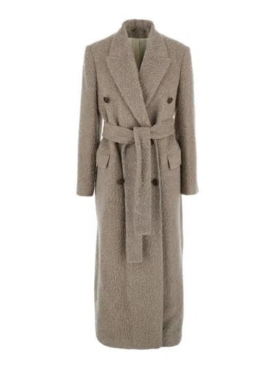 Golden Goose Double-breasted Wool Jacket With Removable Waist Belt In Neutral