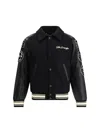 Golden Goose Bomber Compact Cloth Wool Blend Leather Sleeves College Patches Clothing In Black
