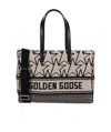 Golden Goose East-west California Bag In Milk-white Jacquard Wool With Contrasting Black Monograms And Golden Goo
