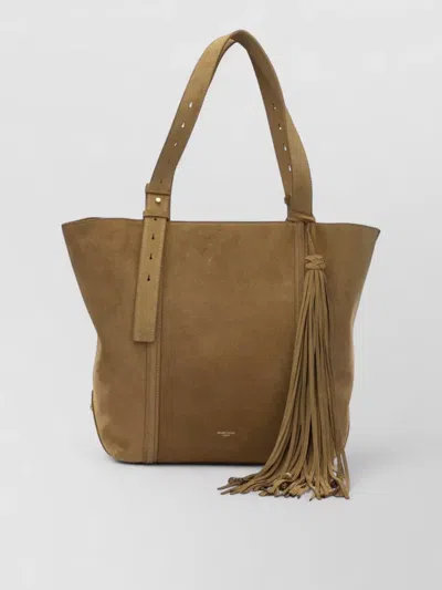 Golden Goose East West Large Suede Tassel Shoulder Bag In Brown