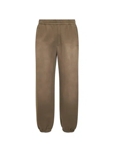 Golden Goose Journey Unisex Jogging Dyed Cotton Fleece Bleaching Effect With Embroidery Trousers Brown