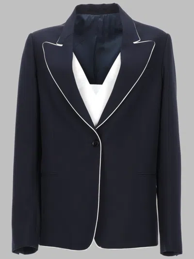 Golden Goose Tailored Navy Blazer With Contrasting White Piping In Black
