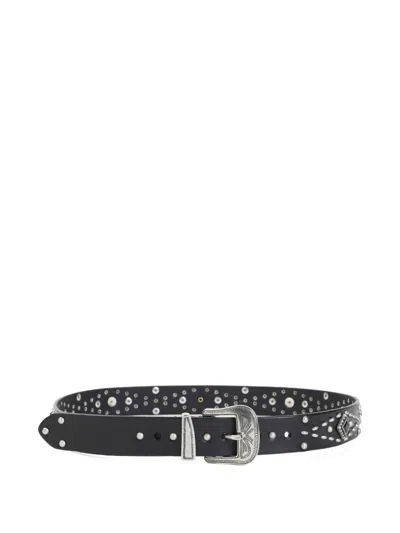 Golden Goose Adjustable Belt Studded Design Decorative Buckle In Black