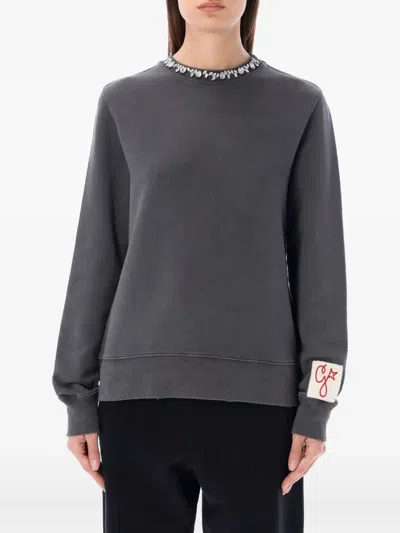 Golden Goose Long-sleeve Dark Grey Sweatshirt With Metallic Embellishments In Black