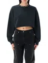 Golden Goose Golden W`s Cropped Crew Neck Sweatshirt Dyed Organic Cotton Fleece/crystal On Collar Cl In Black