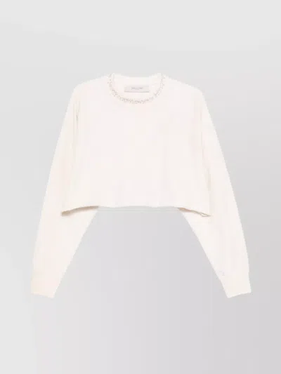 GOLDEN GOOSE EMBELLISHED NECKLINE CROPPED COTTON SWEATSHIRT