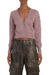 GOLDEN GOOSE EMBELLISHED POINTELLE CROP COTTON V-NECK CARDIGAN