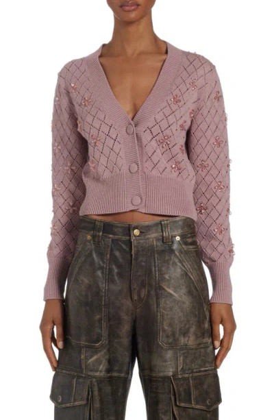 Golden Goose Journey Argyle Flower Cropped Cardigan In Twilight Mauve