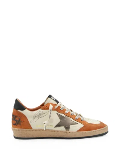 Golden Goose Embellished Star Leather Sneakers With Contrast Logo And Heel Lettering In Orange