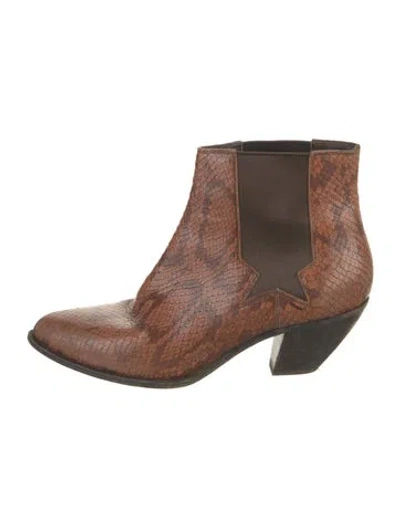 Pre-owned Golden Goose Embossed Leather Animal Print Chelsea Boots In Brown