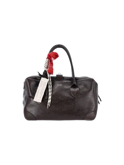 Golden Goose Embossed Leather Travel Bag With Top Handles In Brown