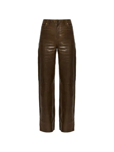 Golden Goose Embossed Leather Trousers In Brown